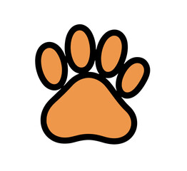 Simple orange paw print with black outline iconic animal symbol representing pets and wildlife