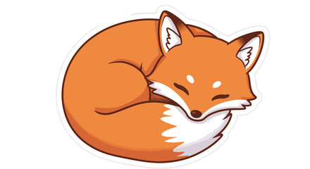 Cartoon Fox Curled Up Asleep Orange and White Fur.