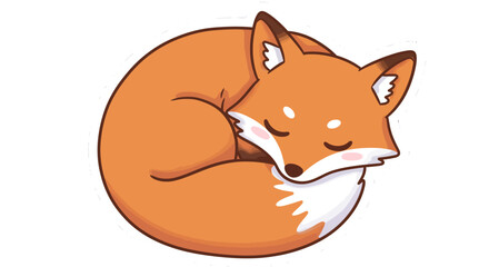 Cartoon Fox Curled Up Asleep Orange Fur and White Markings.