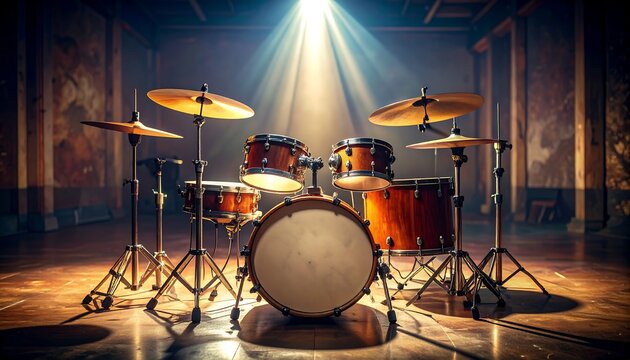Drum set in a dimly lit room