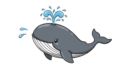 Cartoon Whale Spouting Water Cute Marine Animal Illustration.