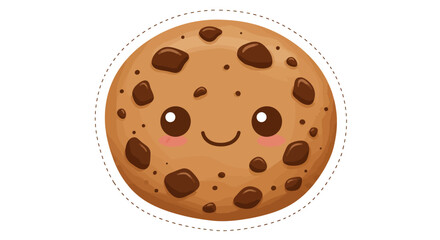 Cute Chocolate Chip Cookie Cartoon Character with Smiling Face.