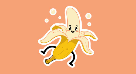 Cartoon Banana Character with Peel and Cute Face Illustration.