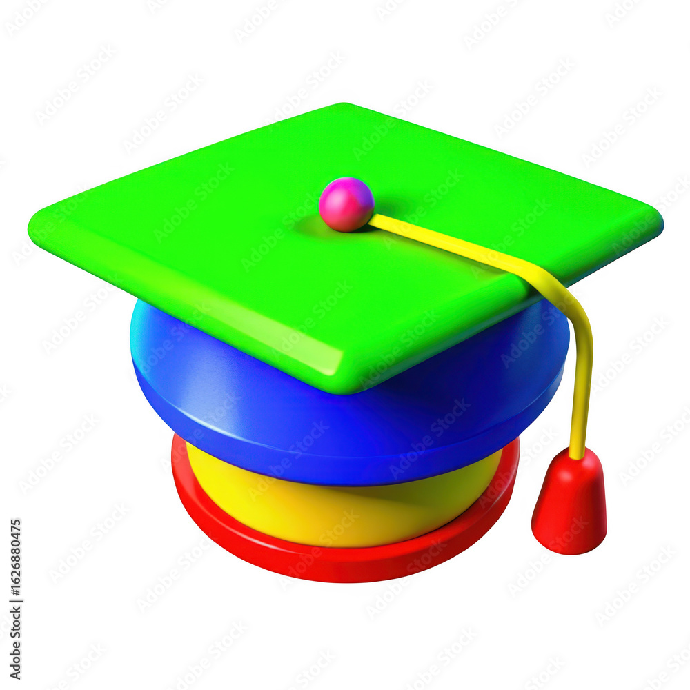Poster 3d graduation cap with colorful layers isolated on transparent background