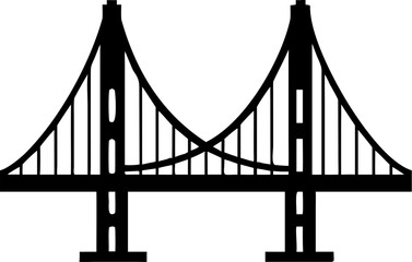 Fototapeta premium Silhouette of Suspension Bridge with Two Towers and Cables