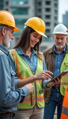 Team of construction workers collaborating on a project