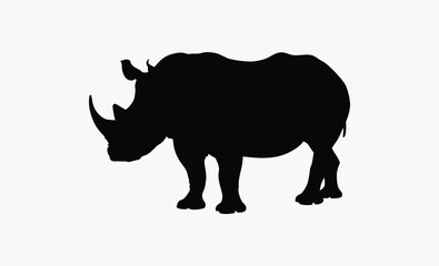 Rhino animal silhouette, wild mammal, horned beast, Rhino vector icon, Black silhouette of animal 