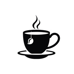 Black tea cup silhouette icon for beverage branding