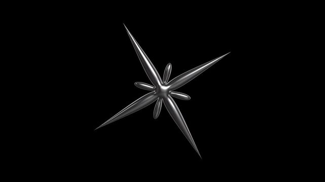 Soft-edged eight-pointed star spins gracefully, catching diffused reflections on its rounded arms. The chrome surface adds a retro-inspired, liquid-like vibe.