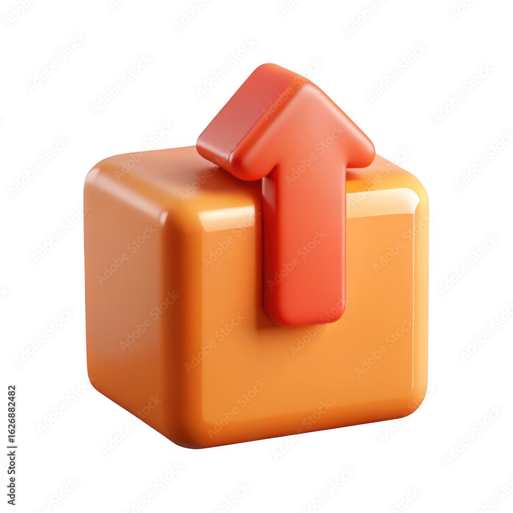 Poster 3d orange box with upward arrow isolated on transparent background
