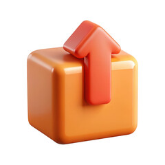 3d orange box with upward arrow isolated on transparent background