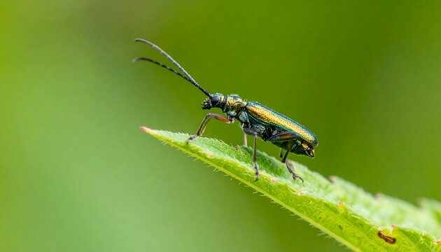 Close-up of a longhorn beetle on a leaf