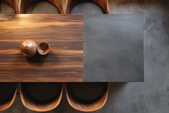 Minimalist dining table with chairs viewed from above