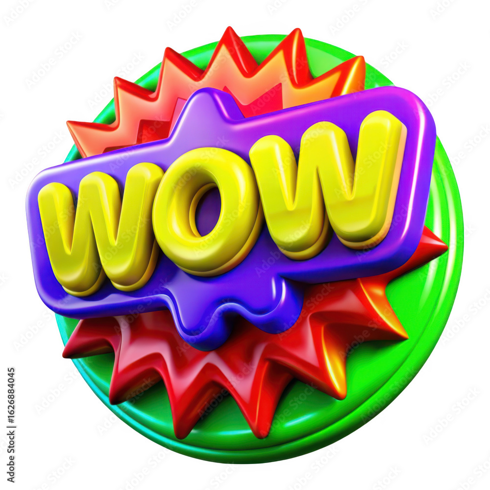 Poster 3d wow speech bubble with exploding starburst isolated on transparent background