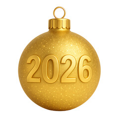 Gold christmas ball 2026 isolated on transparent background