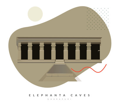 The Elephanta Caves -  Island of Gharapuri - Stock Illustration
