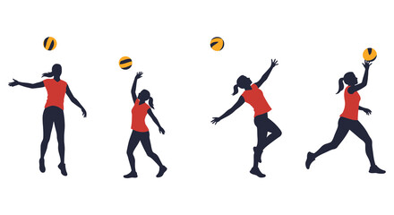 Sequence of a female volleyball player serving the ball