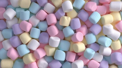 Pastel marshmallows spread on flat surface. Neural network AI generated