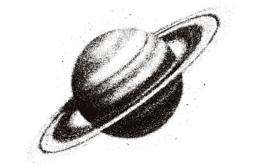 Halftone stipple effect on planet graphic for experimental punk collage design. Vector grainy photocopy texture perfect for retro banners, Y2K style, grunge posters, vintage cosmic space © Icons bundle Studio