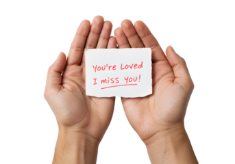 Hands Holding Love Note Saying You're Loved PNG Cut Out.