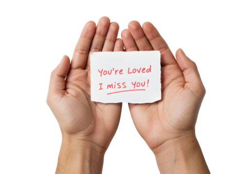 Hands Holding Love Note Saying You're Loved PNG Cut Out.