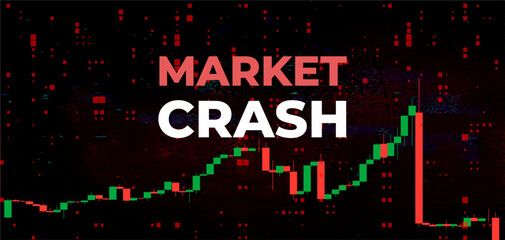 Red Background with Falling Candlestick Chart Depicting Market Crash