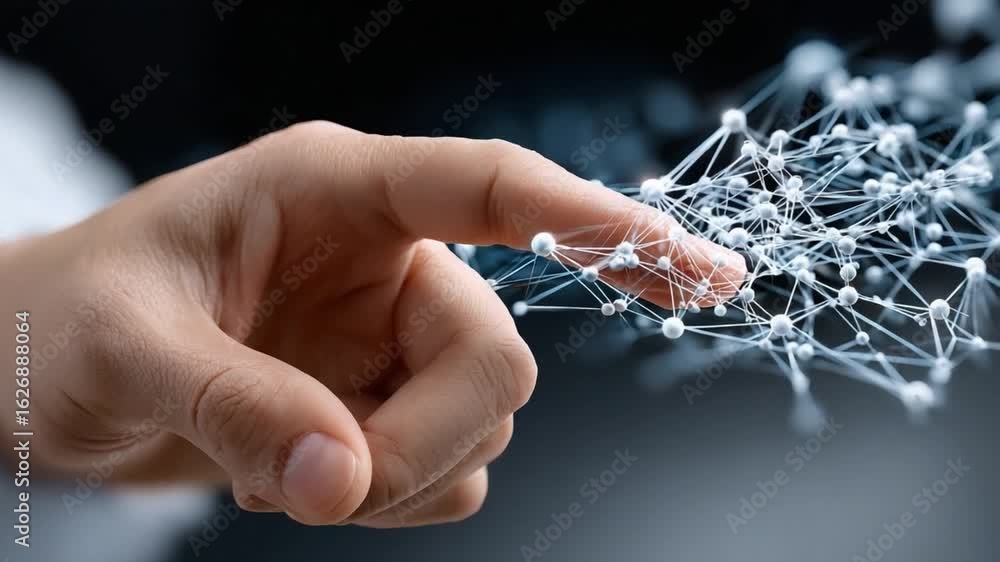Aufkleber digital connectivity: an innovative depiction of a human fingertip delicately interacting with a com