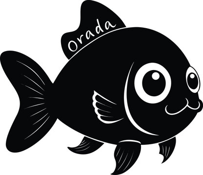 Cartoon orada type goldfish silhouette on white background