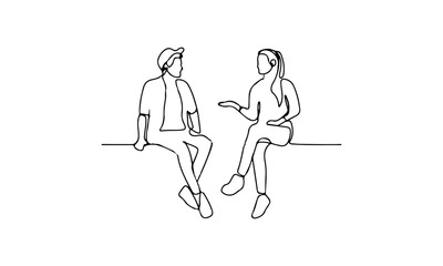 Line Art of Two People Conversing

