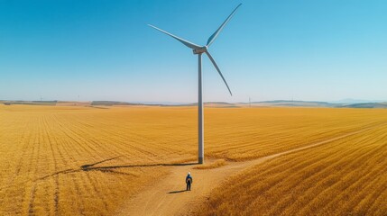 Wind Turbine Energy in Golden Wheat Field