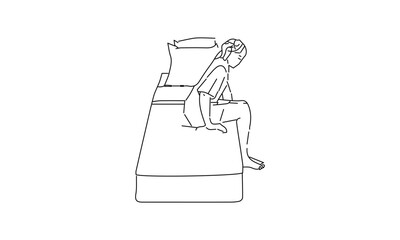 Person Sitting on Bed Line Drawing