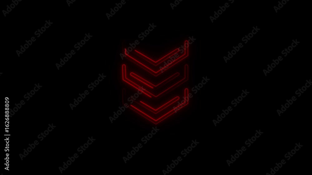 Poster three glowing red chevron arrows pointing down on a black background direction movement