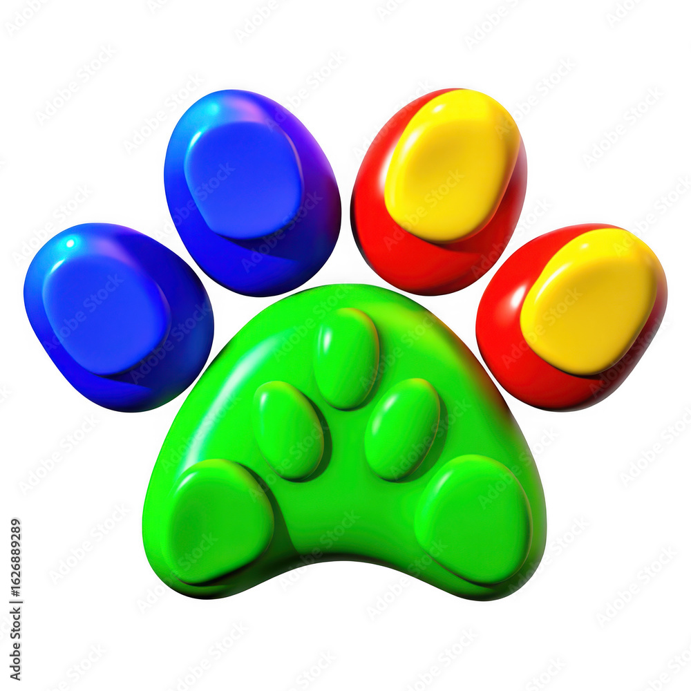 Poster 3d colorful paw print isolated on transparent background