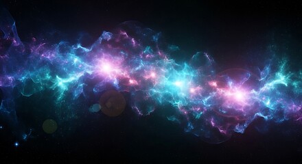 Obraz premium Ethereal cosmic nebula with vibrant glowing gas clouds and stellar radiance in outer space.