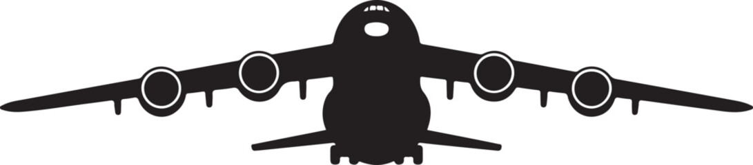 Silhouette of a large cargo airplane with four engines