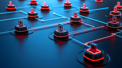 Abstract network of glowing computer chips. Futuristic technology concept.  Possible use in tech or innovation articles