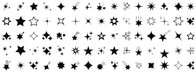Stars icon collection. Different star shapes. Black stars icon set.  Sparkle star icon set. Vector illustration