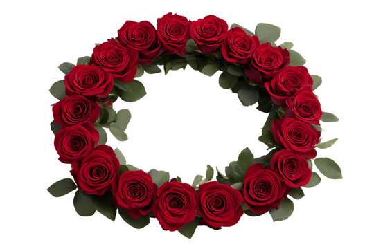 Red roses arranged in the shape of a circle, forming a circular frame isolated on a transparent background in PNG format. - Powered by Adobe
