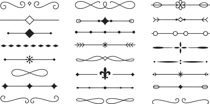 Collection of Elegant Black Decorative Dividers Ornamental Lines and Text Separators