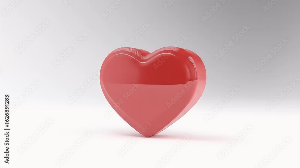 Poster a glossy red 3d heart symbol rotating seamlessly on a clean white background