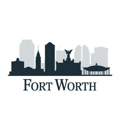 Obraz premium Fort Worth Skyline Silhouette - Historic Western City in Texas Vector Illustration in Black and White