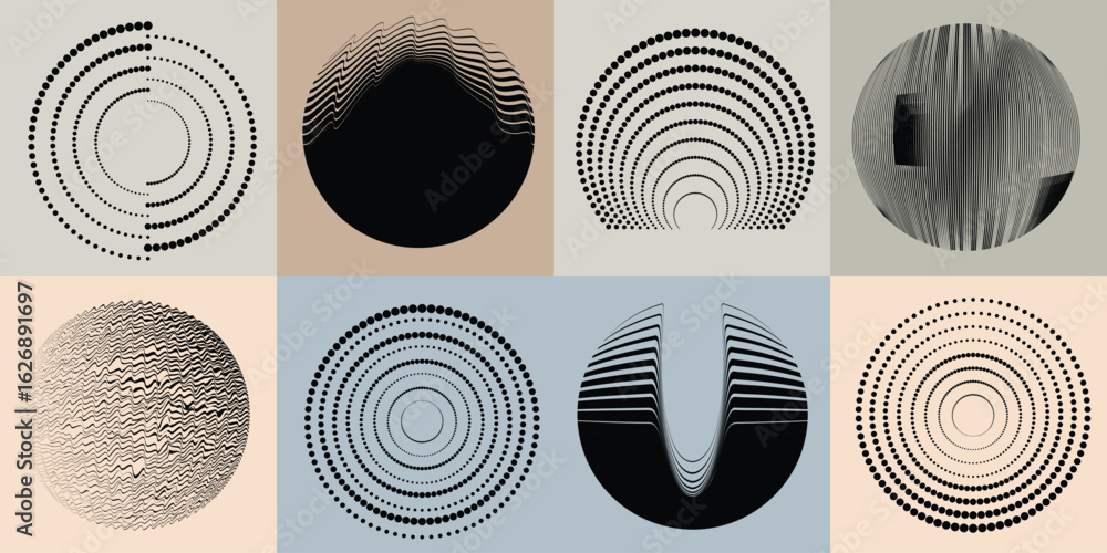 Poster lines and dots in circle form .rotate rounded shape vector .rotating dots form a circle .rotating an