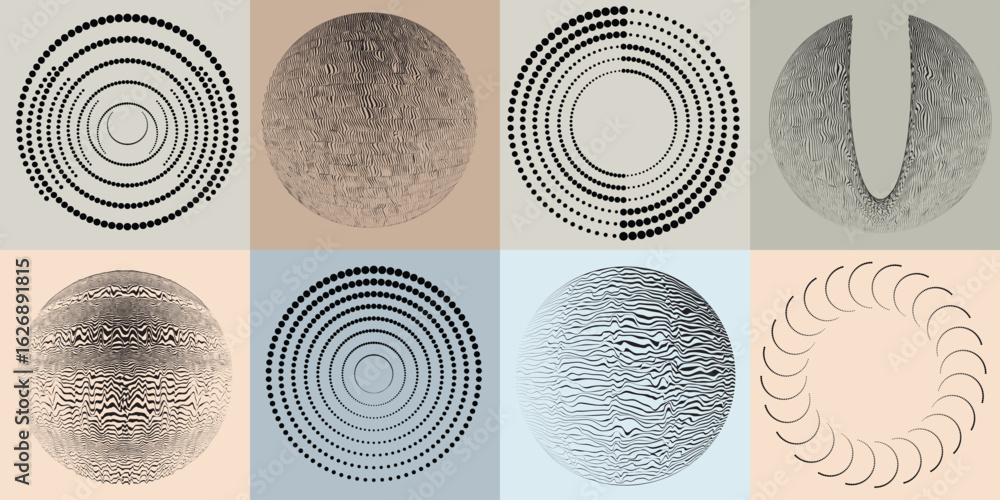 Poster lines and dots in circle form .rotate rounded shape vector .rotating dots form a circle .rotating an