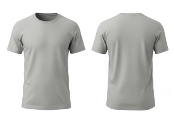 Gray t shirt front and back isolated on transparent background