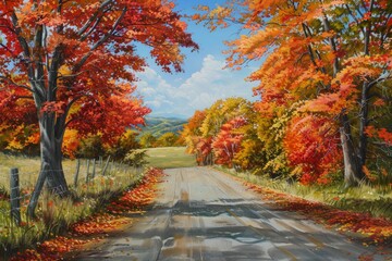 Naklejka premium Road in the dazzling beauty of autumn colors. Neural network ai generated