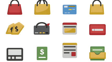 Flat icons depicting various financial and commerce elements