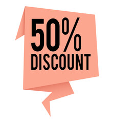 Discount 50 percent discount on products, limited time offer, yellow vector graphic, modern design element for promotional content