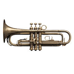 Naklejka premium Antique brass trumpet isolated on transparent background