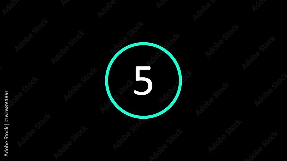 Poster Countdown animation 10 to 0. Countdown circle icon animated on a black background.