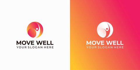 Vector logo design of person moving upwards inside a circle